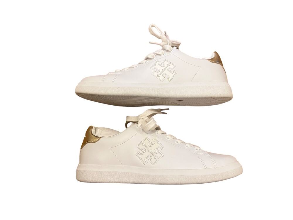 Tory Burch Howell Court Sneaker White Gold Lace-Up Low Top Women's